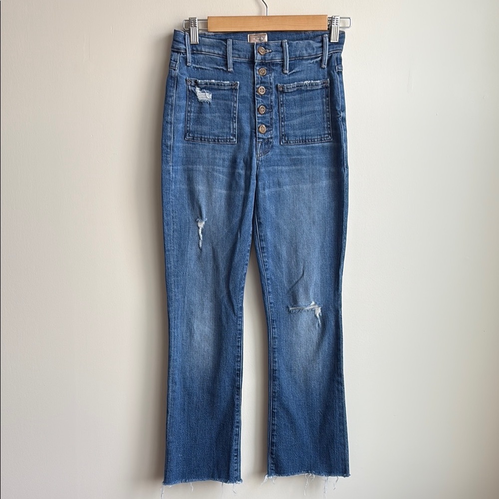 MOTHER Blue Distressed Ankle Jeans